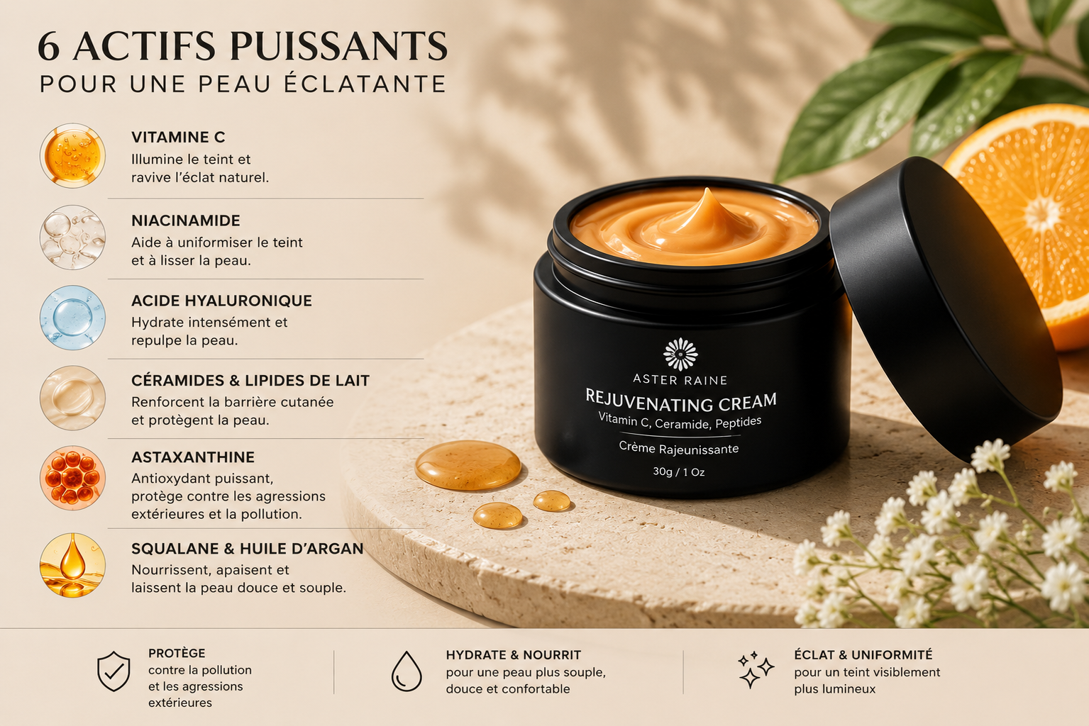 Crème Rajeunissante | Vitamine C et Peptides Aster Raine